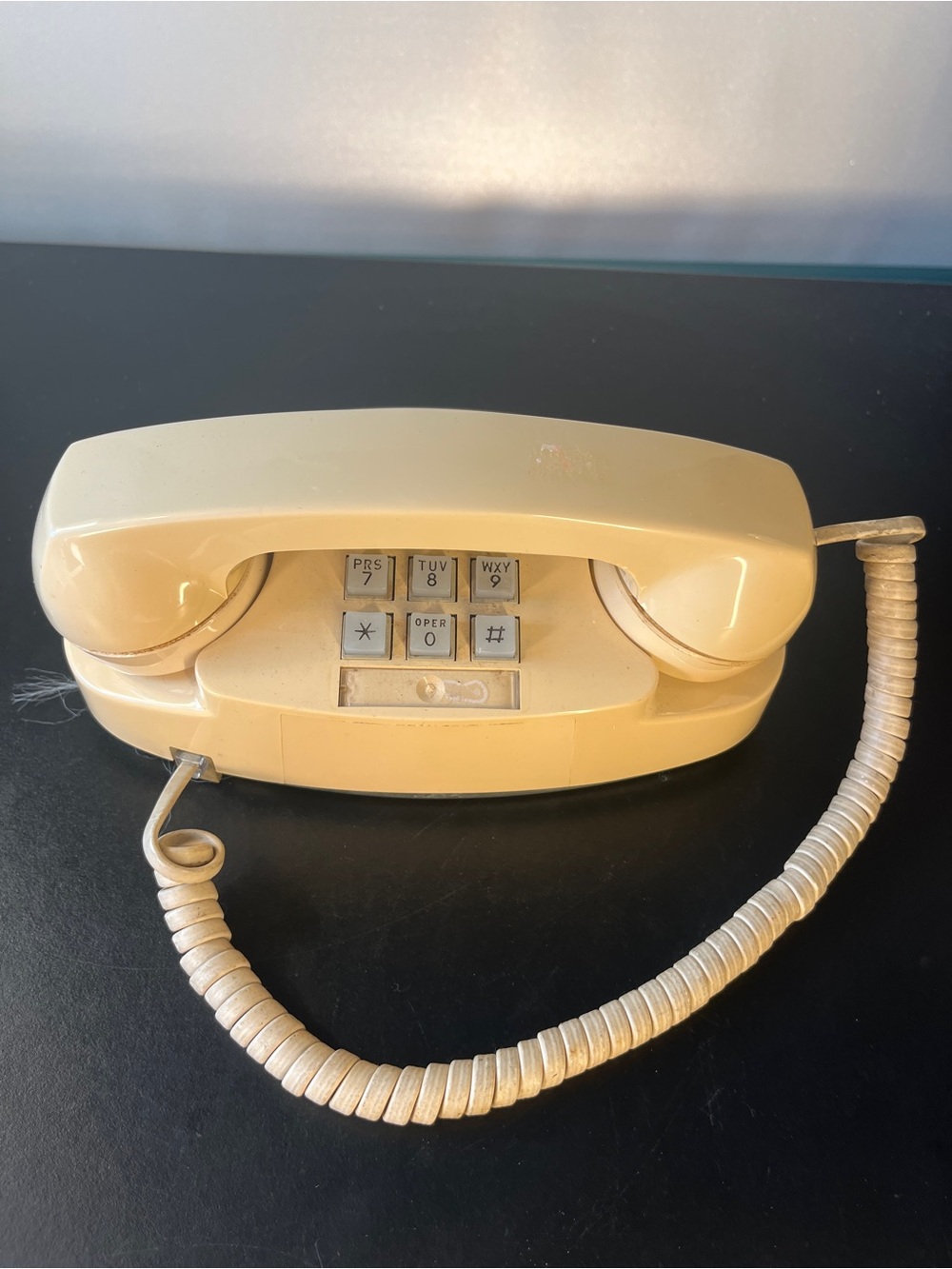 Beige Corded Desk Telephone with Push-Button Dial
